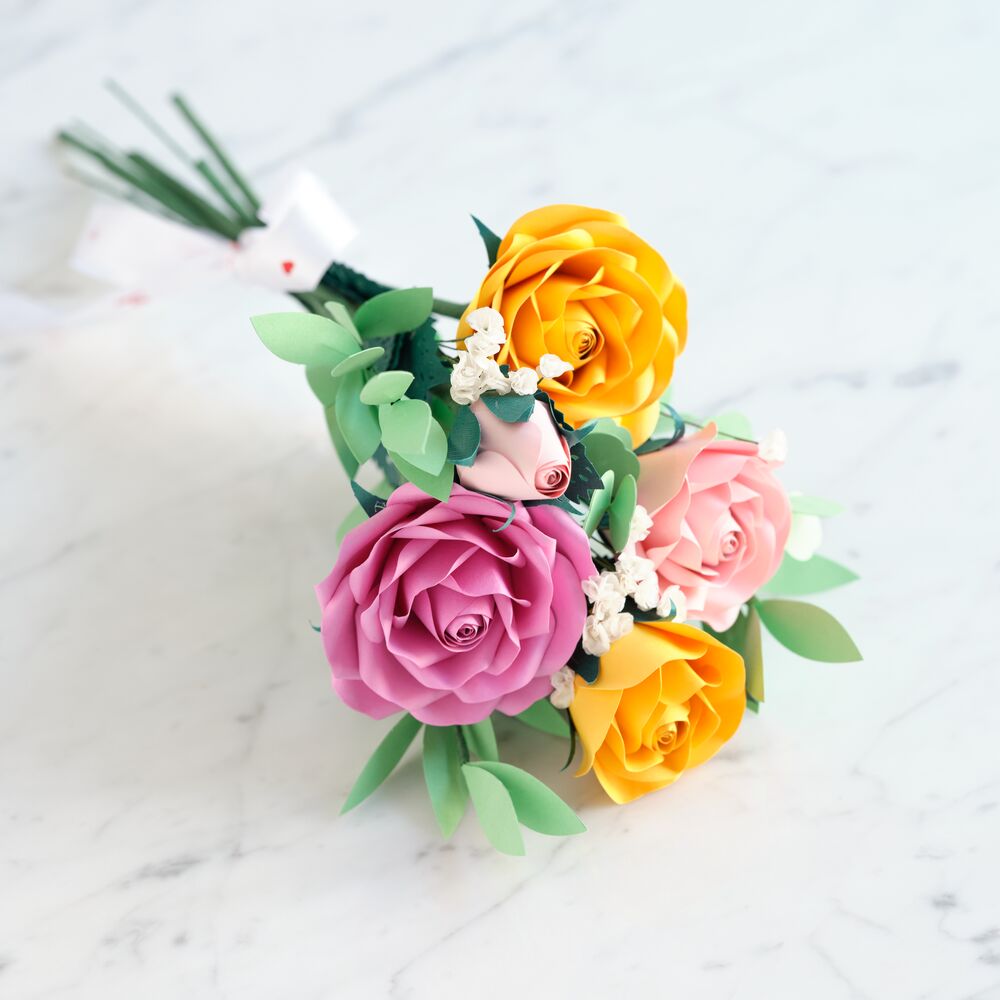 Handcrafted Paper Flowers: Pink & Yellow Roses (6 Stems) – Lovepop