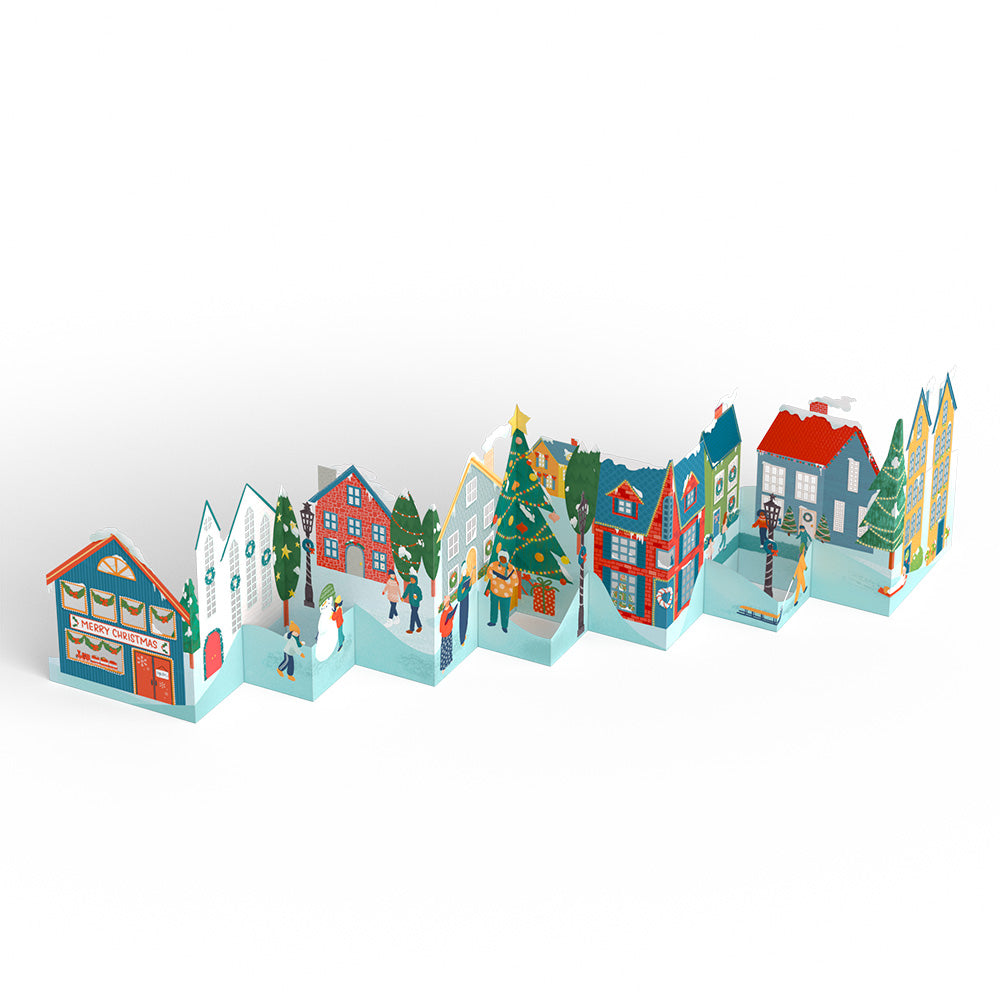 Merry Christmas Village Loooooong Card™ (Expands to 2 feet)