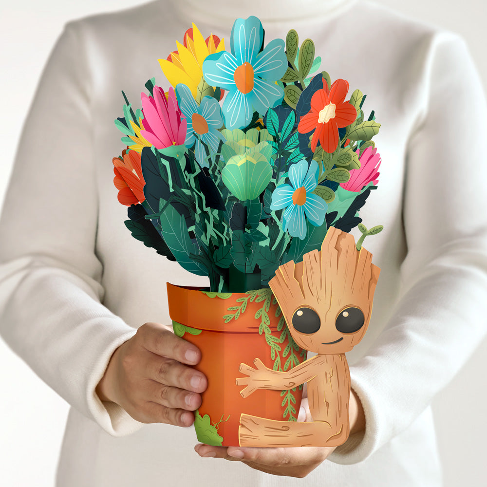 Marvel's Guardians of the Galaxy Groot Birthday Pop-Up Card & Flower Buds Bouquet Bundle