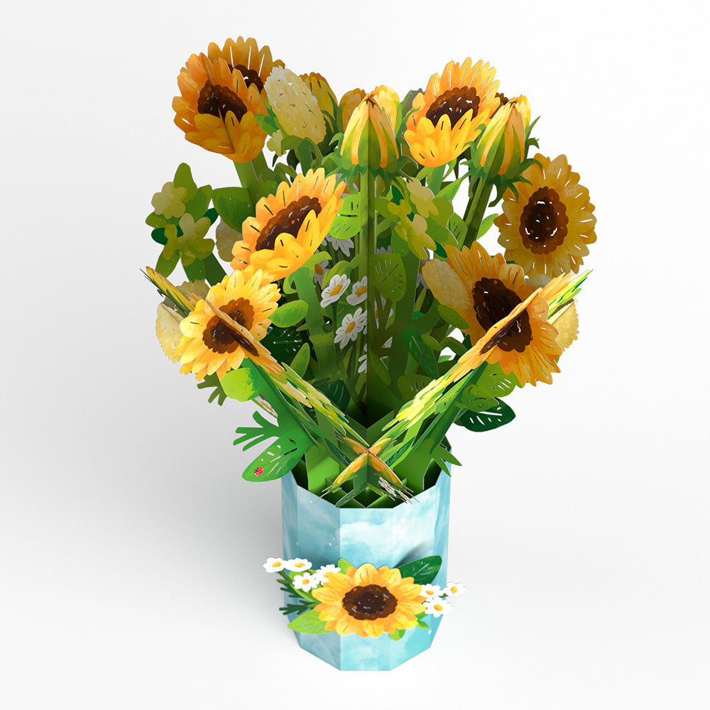 Mother's Day Sunflower Hummingbird Pop-Up Card & Bouquet Bundle