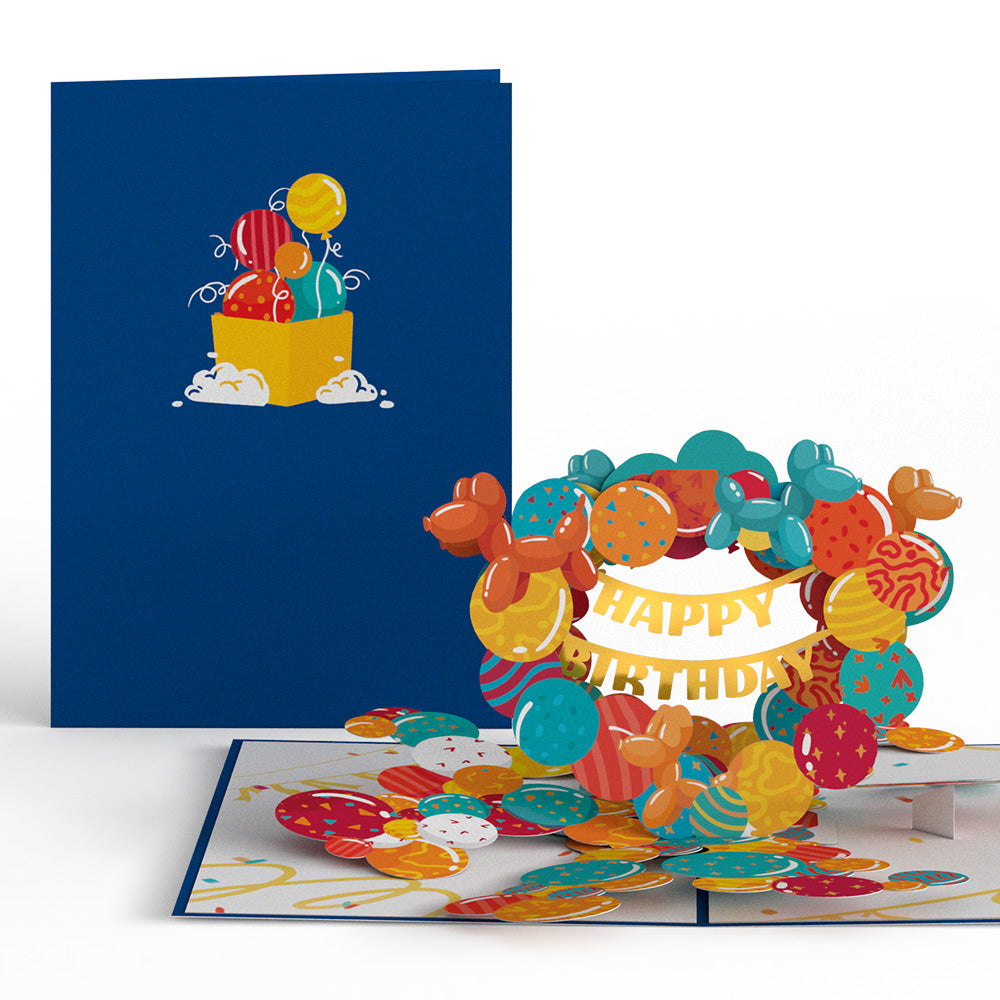 Happy Birthday Banner and Balloons Pop-Up Card