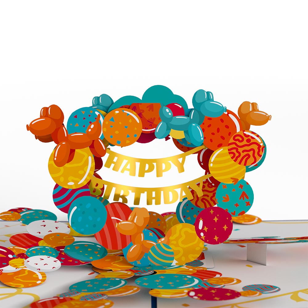 Happy Birthday Banner and Balloons Pop-Up Card