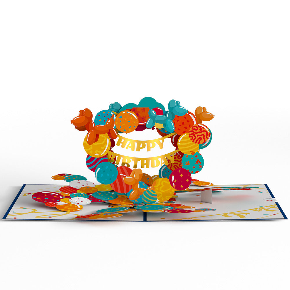 Happy Birthday Banner and Balloons Pop-Up Card