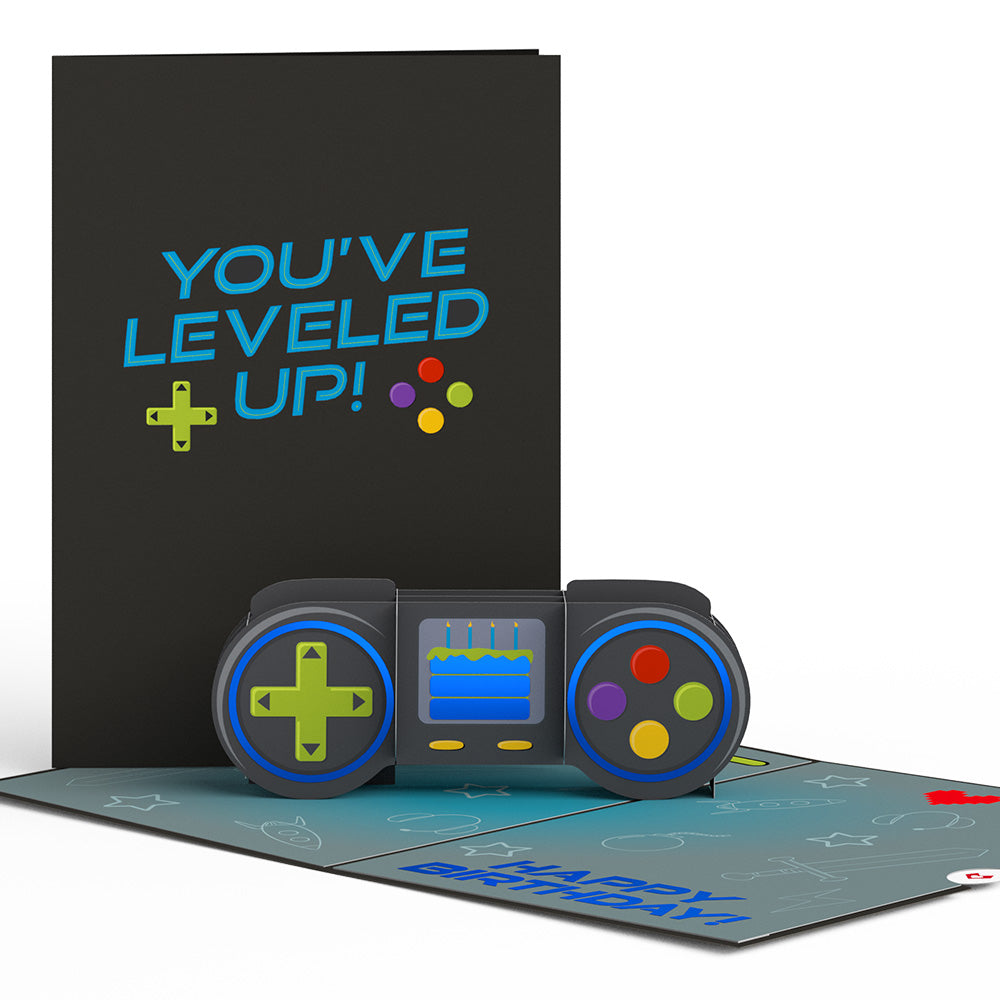 Leveled Up Gamer Birthday Pop-Up Card