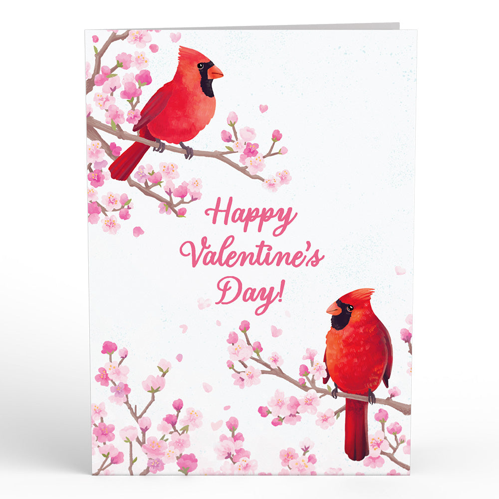 Valentine's Cherry Blossom Basket with Cardinals Pop-Up Card