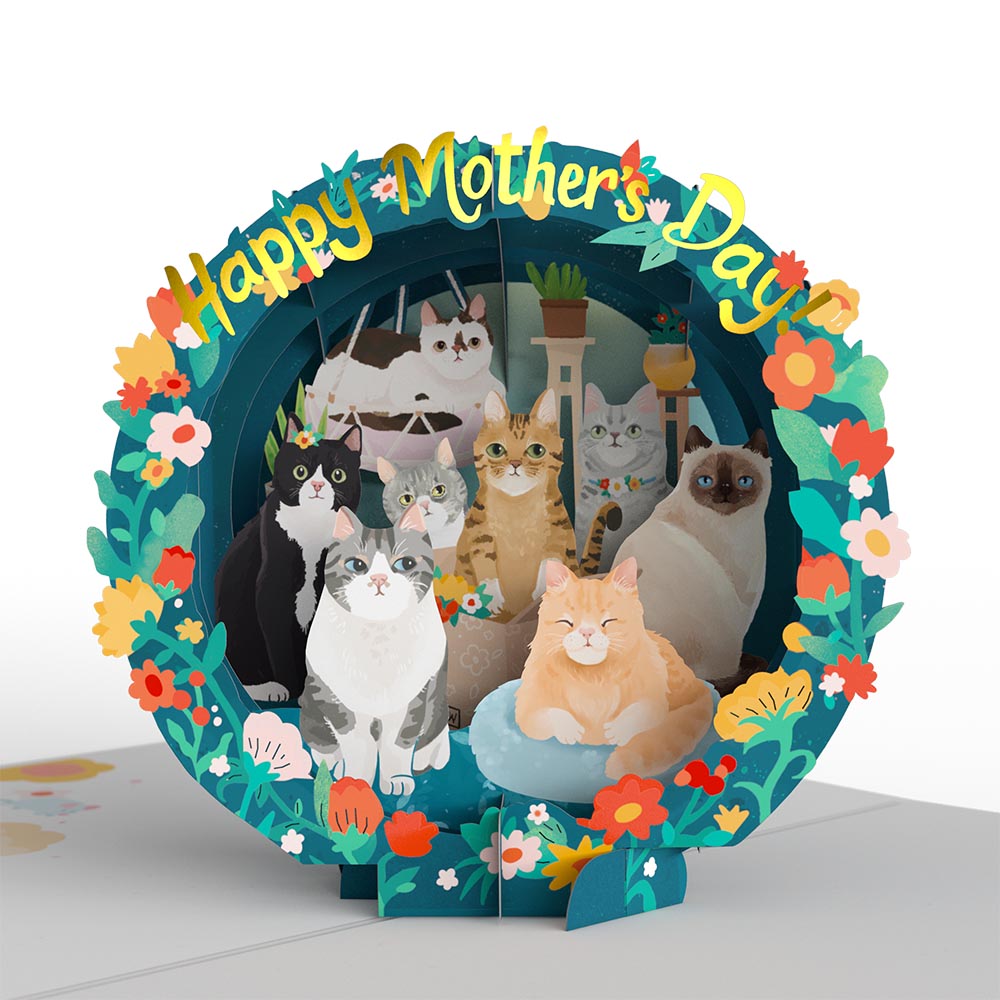 Mother's Day Cat Mom Pop-Up Card & Bouquet Bundle