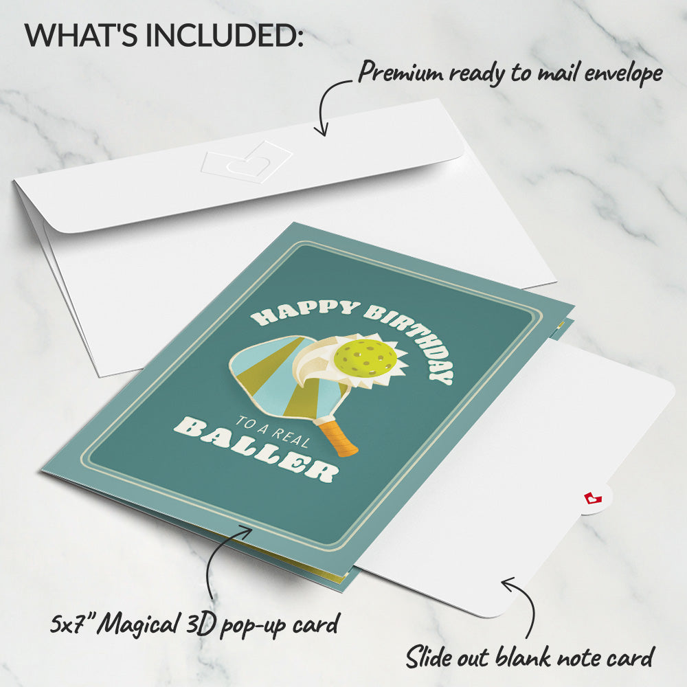 Pickleball Birthday Baller Pop-Up Card