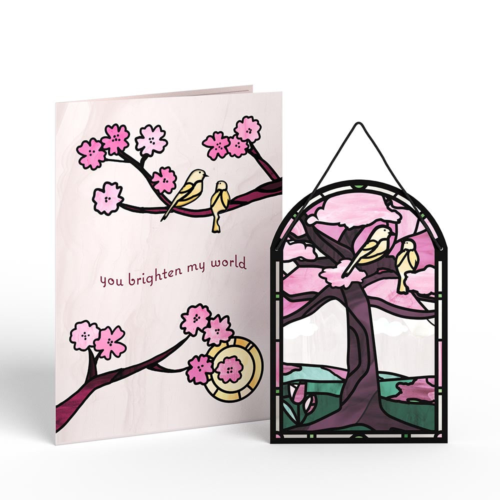 You Brighten My World Birds Suncatcher Card & Pop-Up Bouquet Bundle