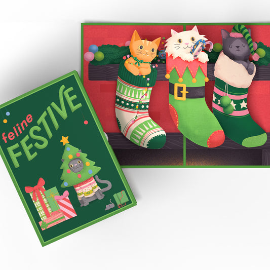 Christmas Cat Stockings Pop-Up Card