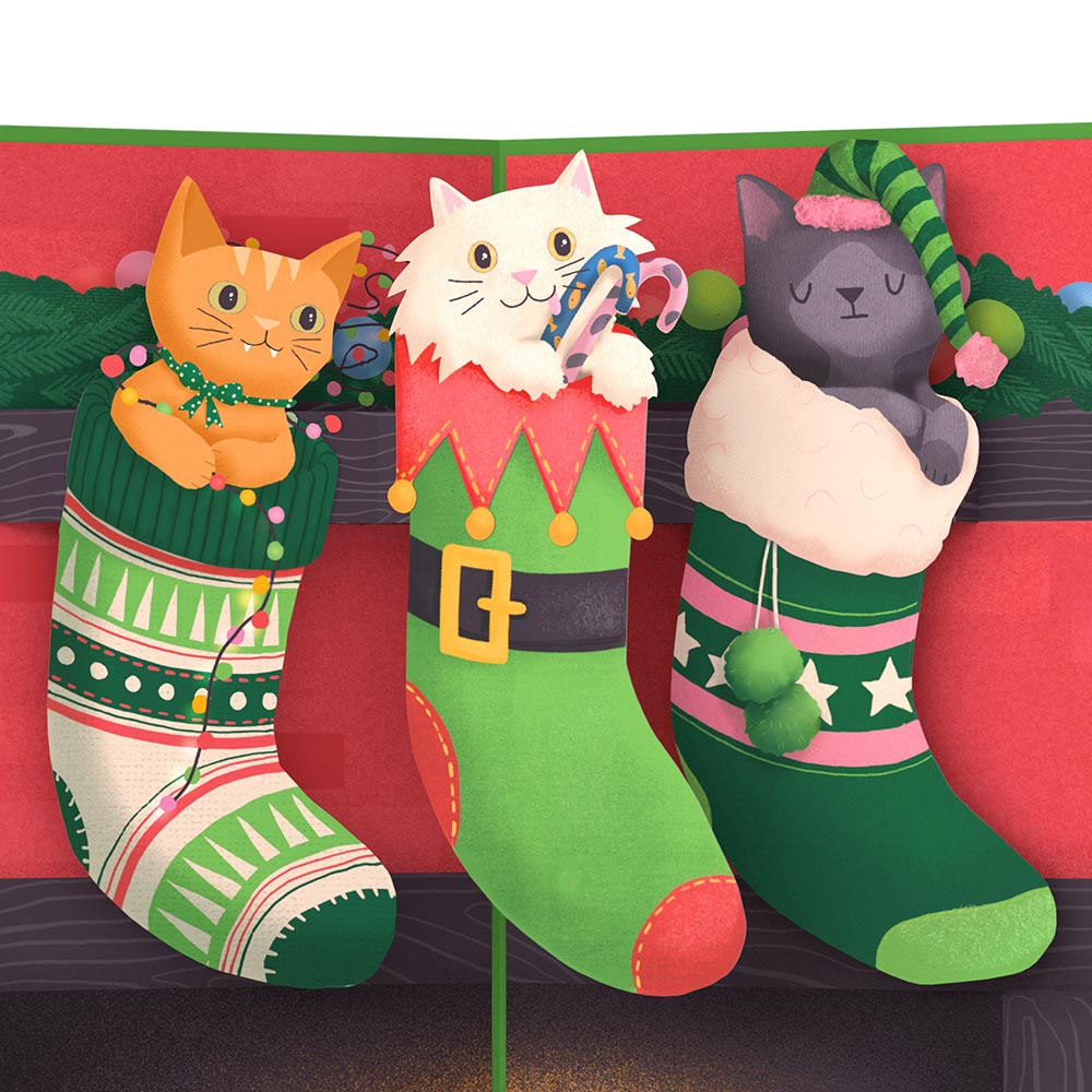 Christmas Cat Stockings Pop-Up Card