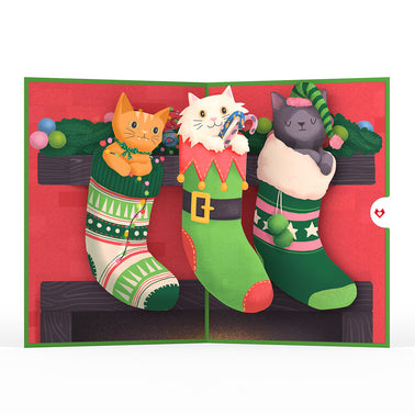 Christmas Cat Stockings Pop-Up Card