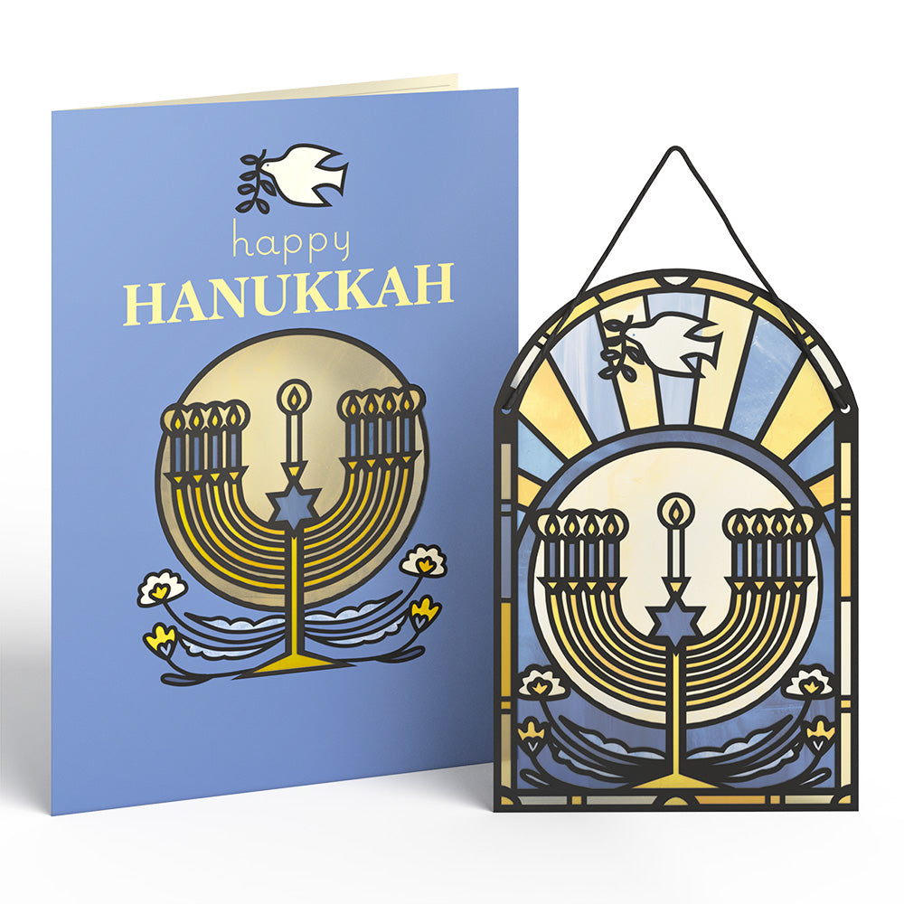 Happy Hanukkah Menorah Suncatcher Card