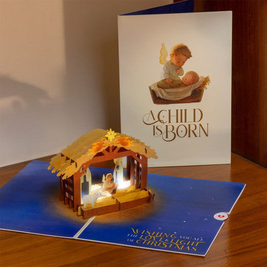 A Child is Born Nativity Light-Up Pop-Up Card