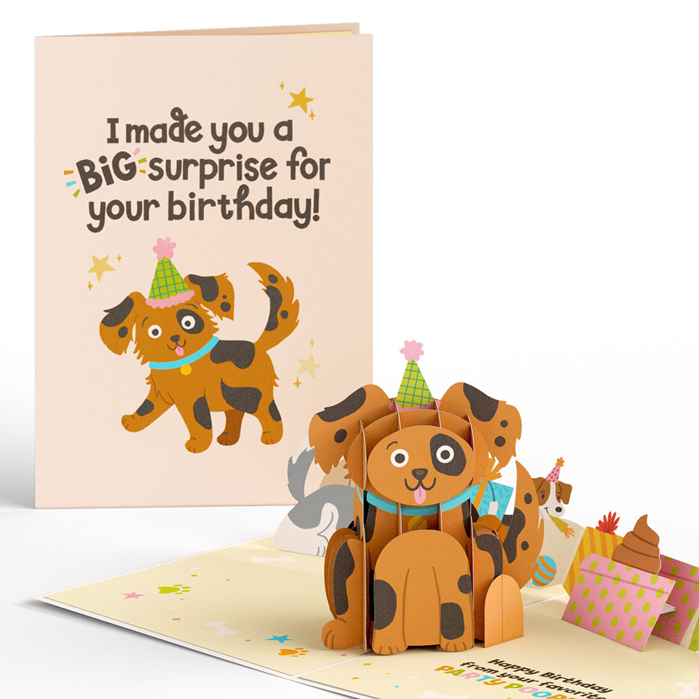 Happy Birthday from Your Favorite Party Pooper Dog Pop-Up Card