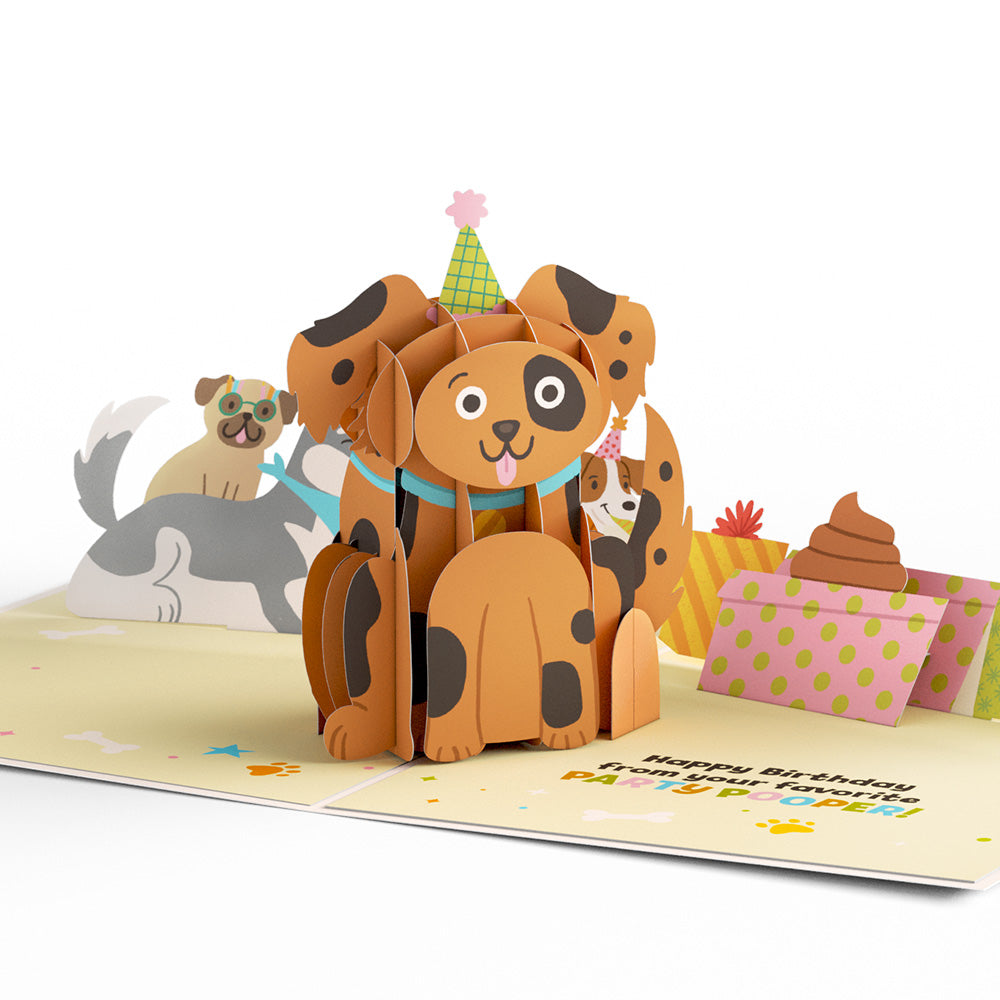 Happy Birthday from Your Favorite Party Pooper Dog Pop-Up Card