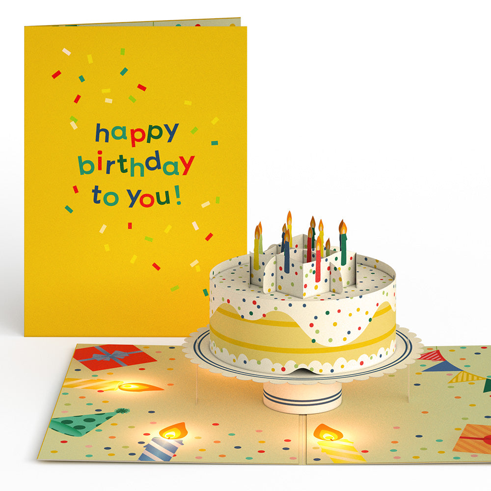 Happy Birthday Confetti Cake Music and Lights Pop-Up Card