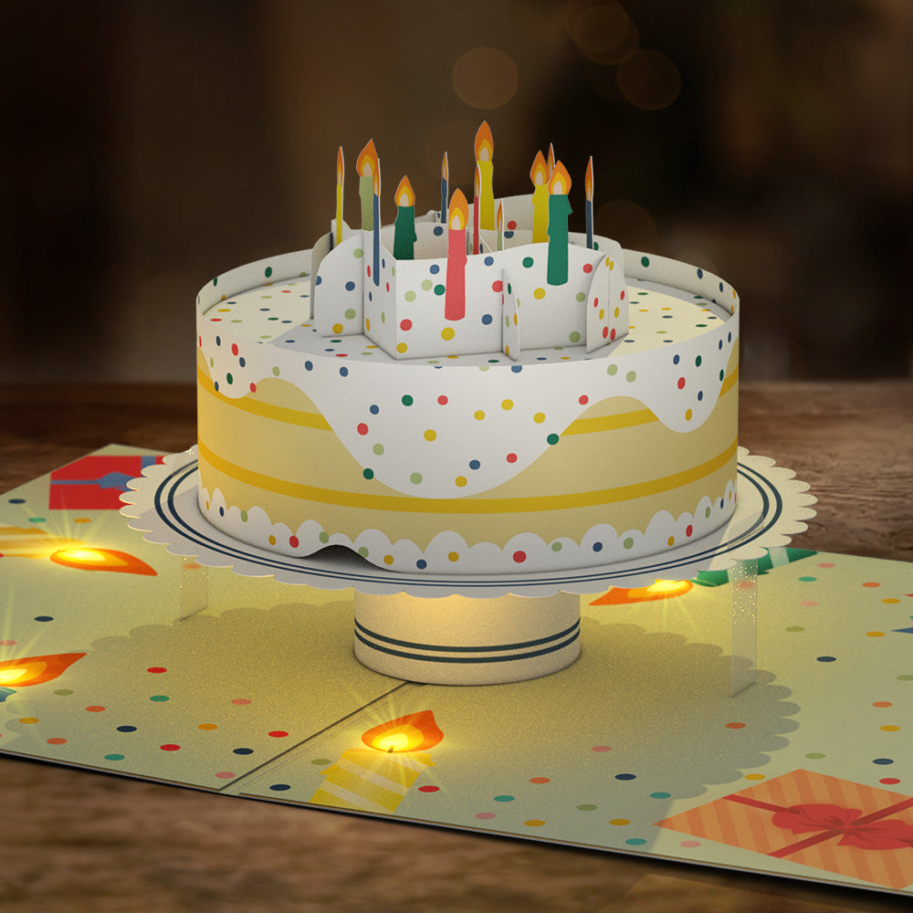 Happy Birthday Confetti Cake Music and Lights Pop-Up Card