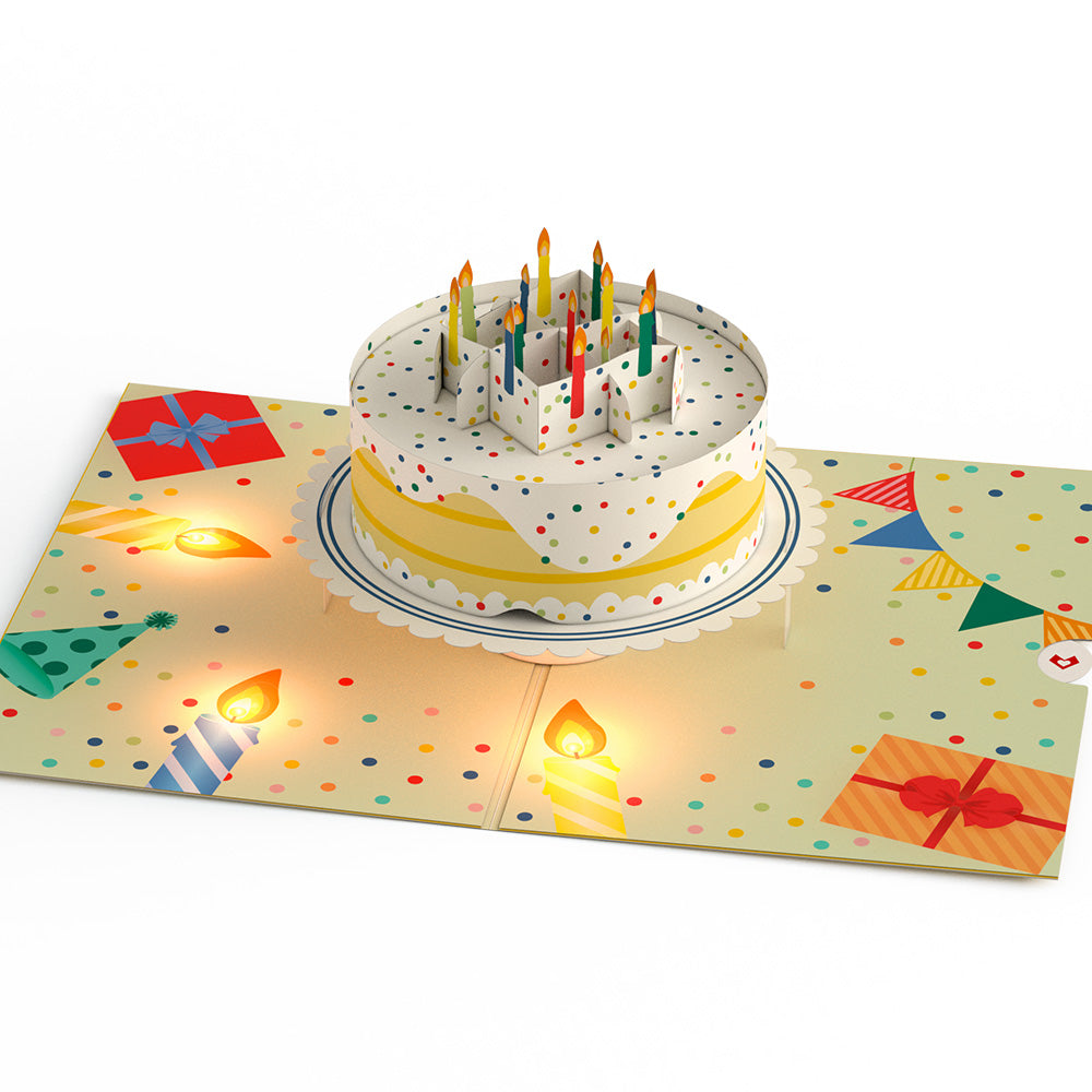 Happy Birthday Confetti Cake Music and Lights Pop-Up Card