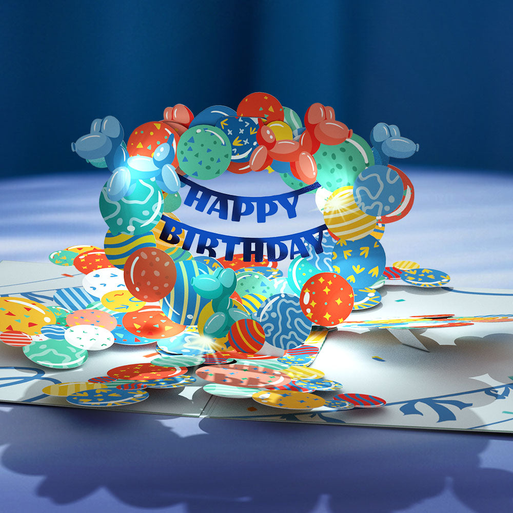 Happy Birthday Balloons Music and Lights Pop-Up Card