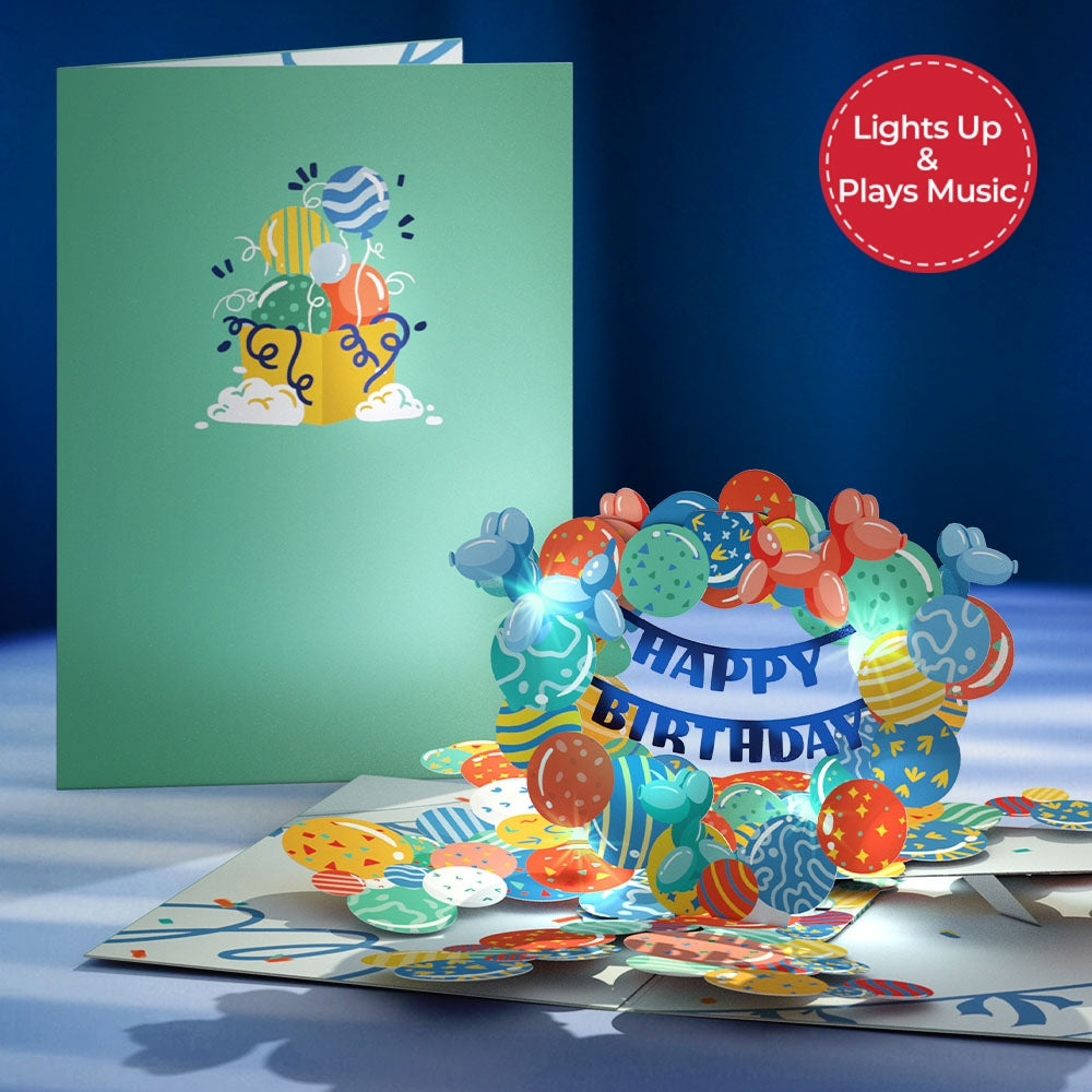 Happy Birthday Balloons Music and Lights Pop-Up Card