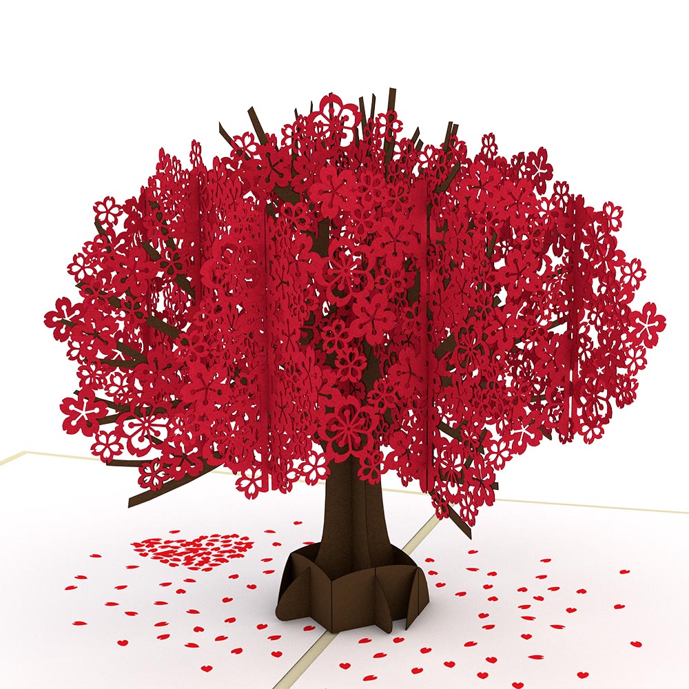 Red Sakura Tree Valentine Pop-Up Card and Sentiment Set for Daughter