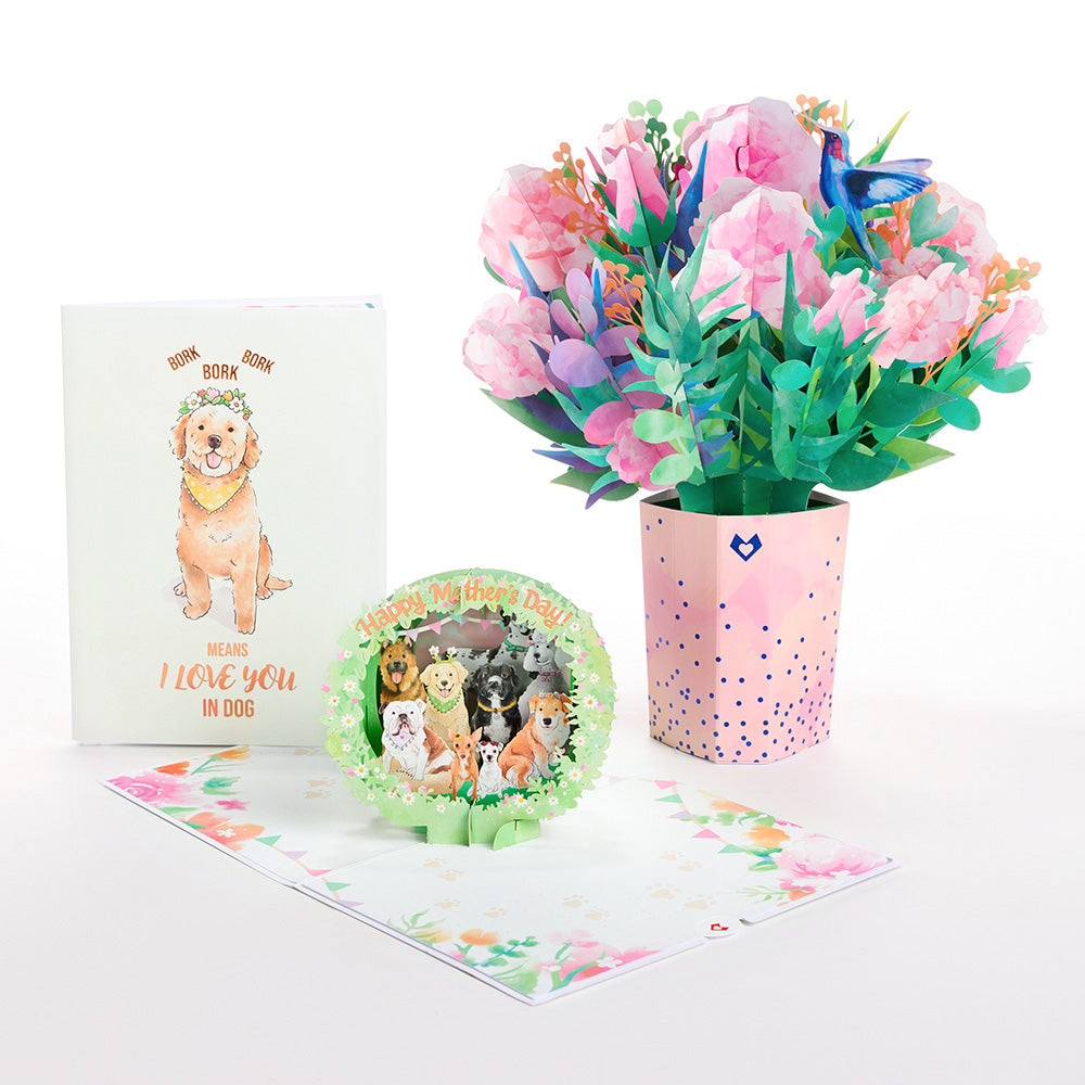 Mother's Day Dog Mom Pop-Up Card & Bouquet Bundle