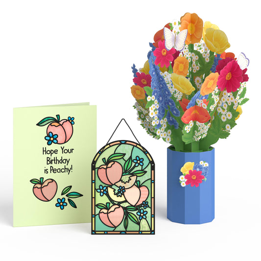 Hope Your Birthday is Peachy Suncatcher Card & Pop-Up Bouquet Bundle