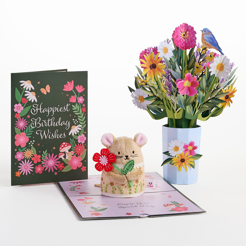 'Happiest Birthday Wishes' Plushpop Card and Bouquet Bundle