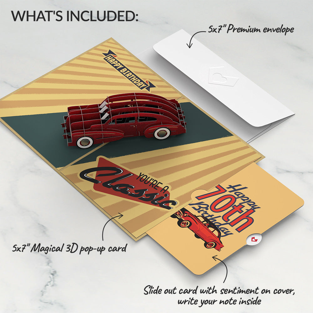 Classic Car 70th Birthday Pop-Up Card and Sentiment Set