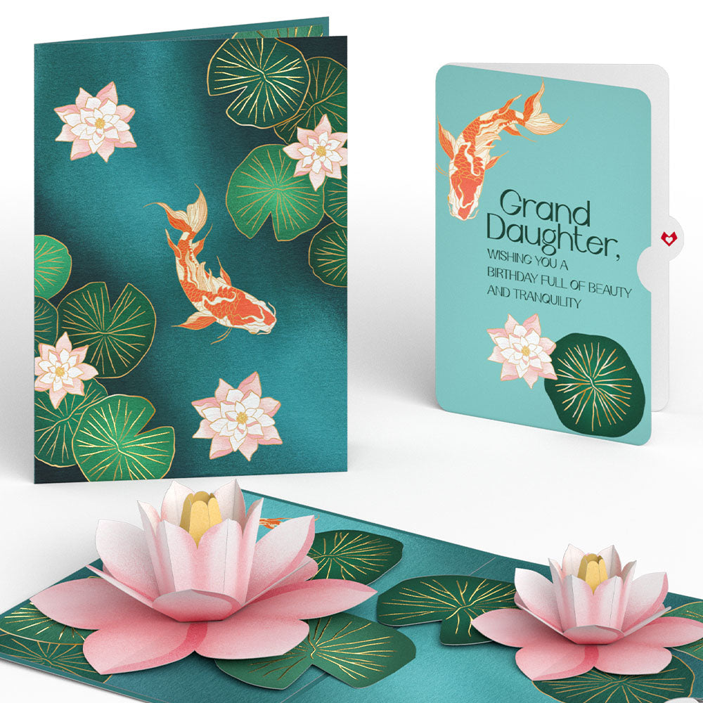 Koi Fish and Lotus Birthday Pop-Up Card and Sentiment Set for Granddaughter