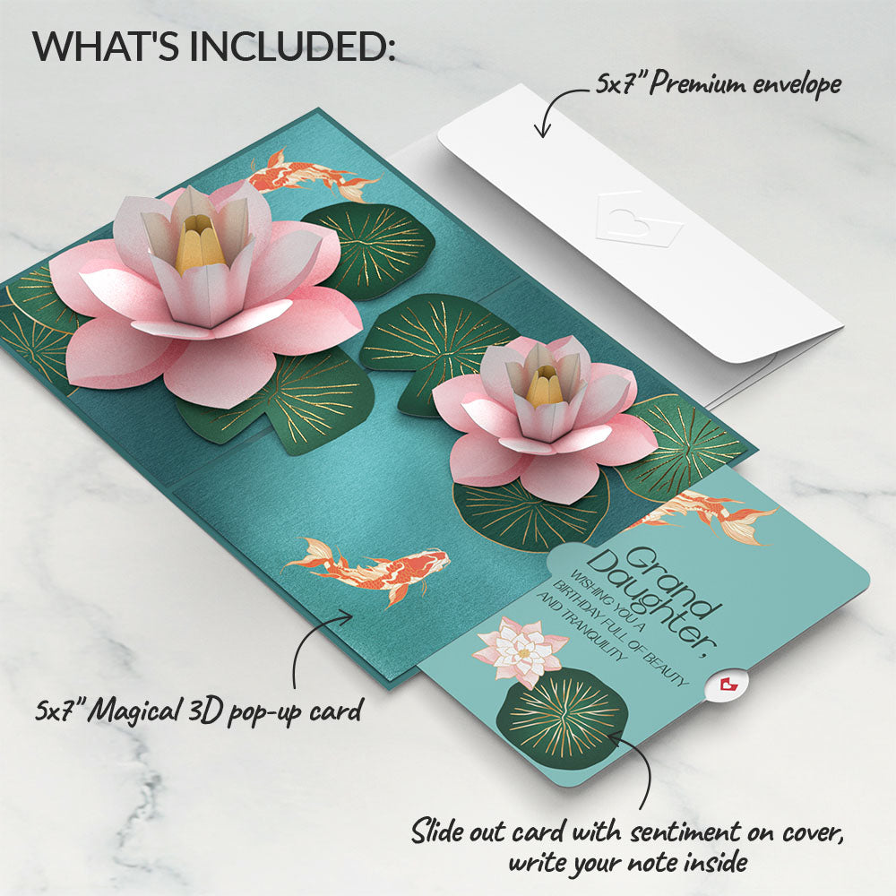 Koi Fish and Lotus Birthday Pop-Up Card and Sentiment Set for Granddaughter