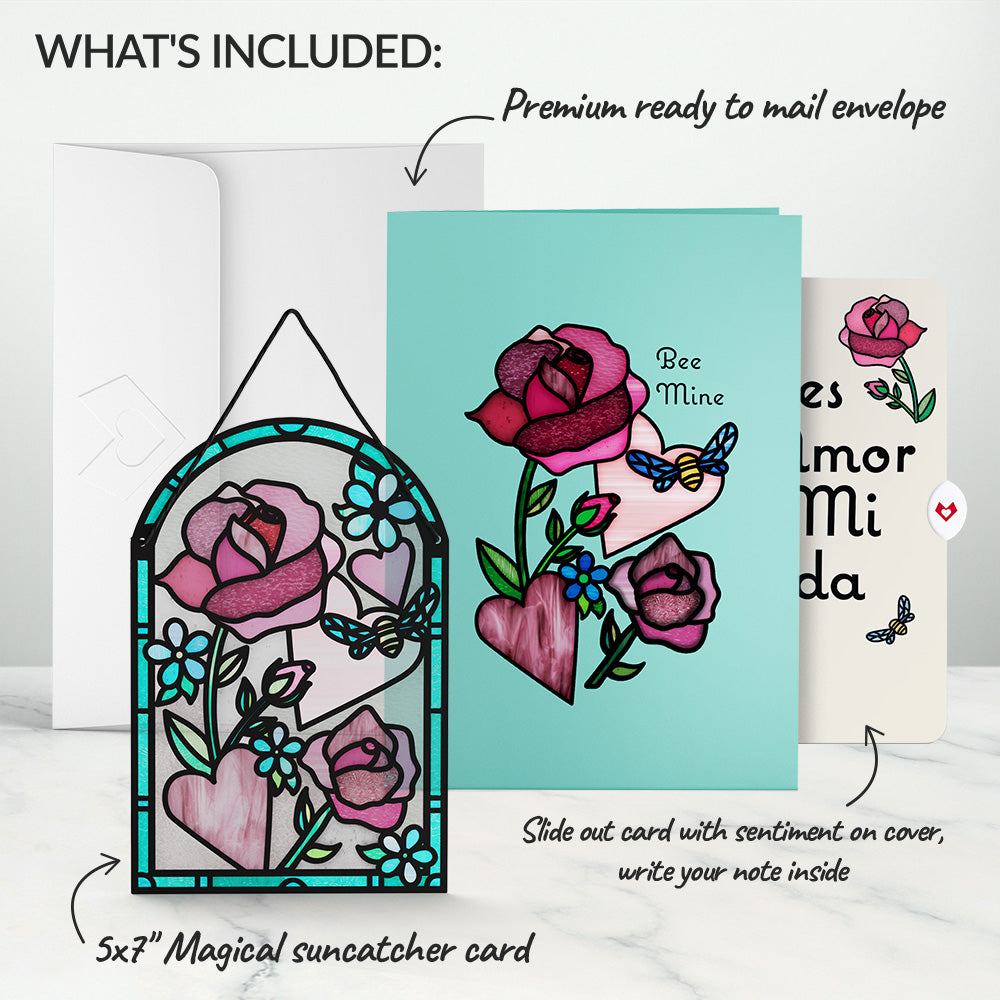 Bee Mine Suncatcher Eres El Amor De Mi Vida Valentine Pop-Up Card and Sentiment Set