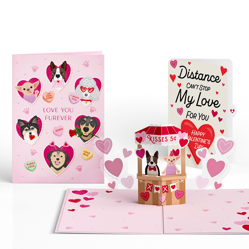 Love You Furever Dog Kisses Distance Can't Stop My Love Valentine Pop-Up Card and Sentiment Set