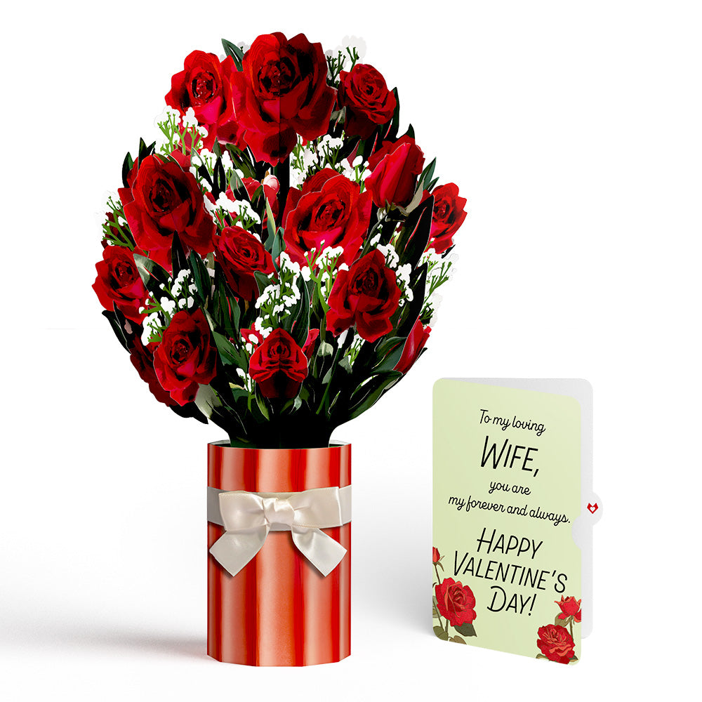 Romantic Red Roses Valentine Bouquet and Sentiment Set for Wife