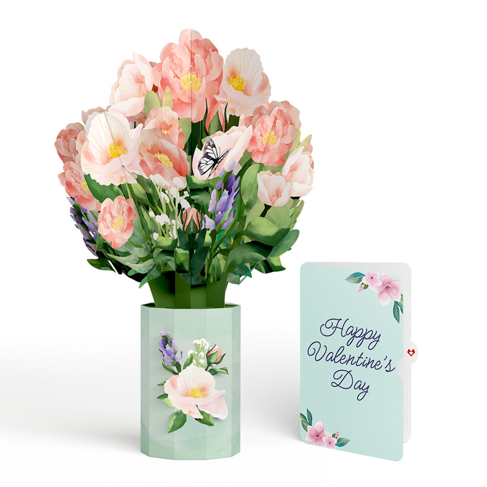 Peony Blossom Valentine Bouquet and Sentiment Set