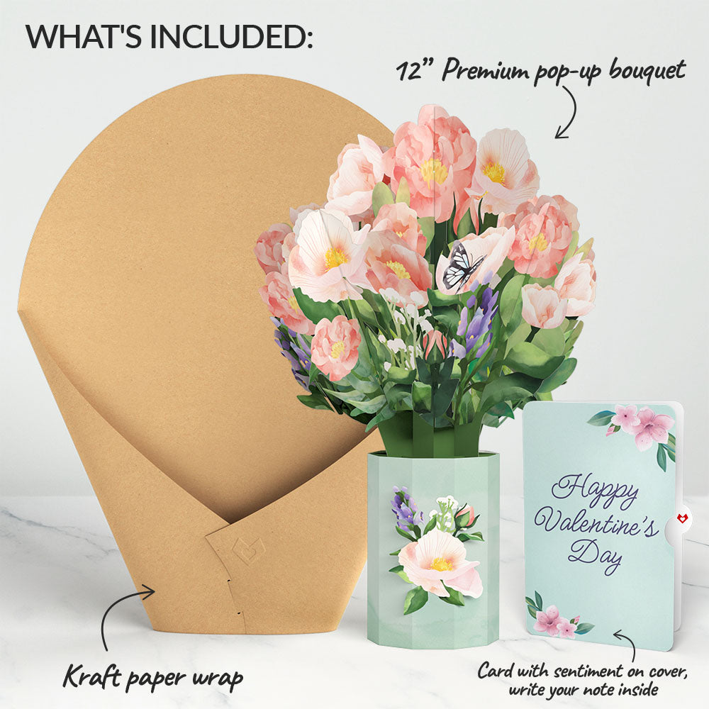 Peony Blossom Valentine Bouquet and Sentiment Set