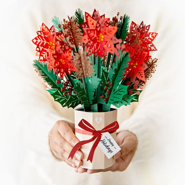 Christmas Hummingbirds Card & Poinsettia Bouquet Bundle