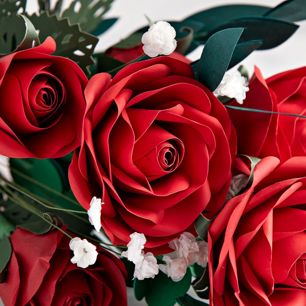 Handcrafted Paper Flowers: Red Roses (6 Stems) with Happy Valentine's Day Pop-Up Card