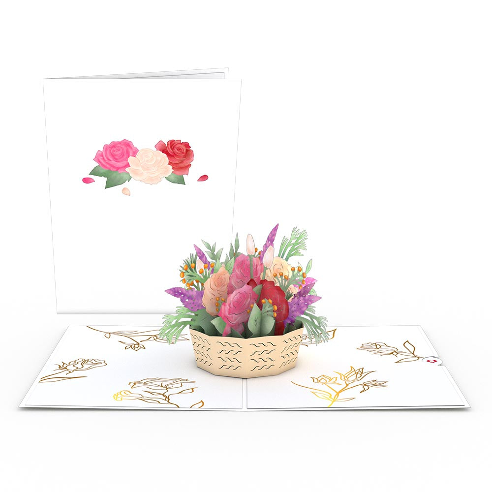 Pink Rose Basket Pop-Up Card