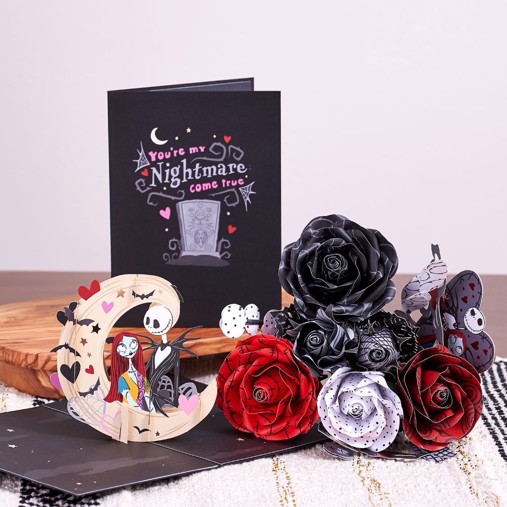 Handcrafted Paper Flowers: Disney Tim Burton's The Nightmare Before Christmas Eternally Yours Roses (6-Stem) with My Nightmare Come True Pop-Up Card