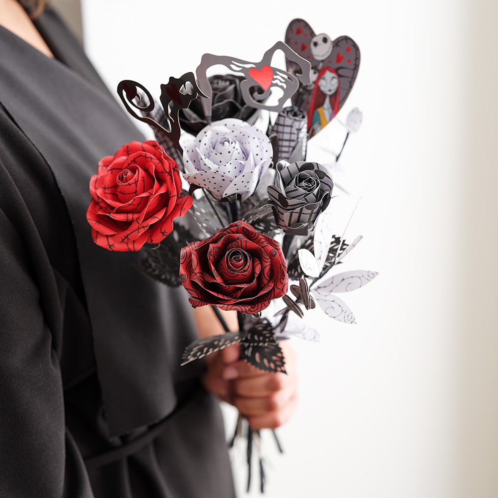 Handcrafted Paper Flowers: Disney Tim Burton's The Nightmare Before Christmas Eternally Yours Roses (6-Stem) with My Nightmare Come True Pop-Up Card