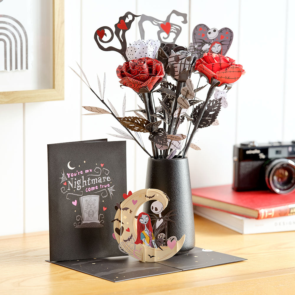 Handcrafted Paper Flowers: Disney Tim Burton's The Nightmare Before Christmas Eternally Yours Roses (6-Stem) with My Nightmare Come True Pop-Up Card